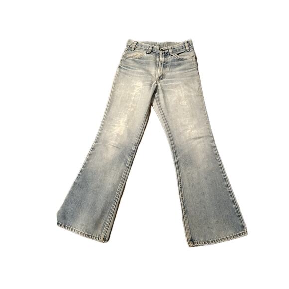 1970s Distressed Orange Tab Big E Levi’s Flared Jeans Talon / Women’s 29x29 *